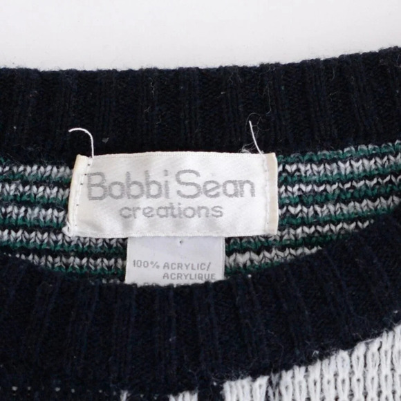 VTG Bobbi Sean Creations Navy White 3D Pattern Eclectic Grandpa Crewneck Sweater - Picture 4 of 8